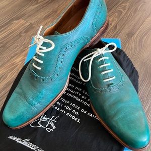 John Fluevog 837 Granville St Aqua Oxfords Size 11